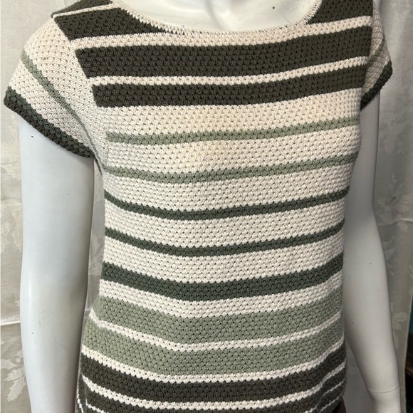 Vintage Fashion Bug Striped Short Sleeve Tee - Green and Cream - Picture 2 of 8